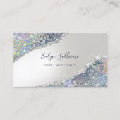 Faux Iridescent Silver Glitter Visitekaartje (Voorkant)