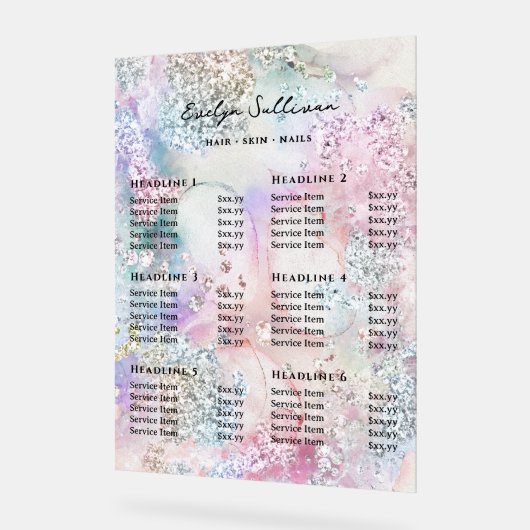 Faux Iridescent Waterverf Glitter prijslijst Acryl Bord (Hoek)