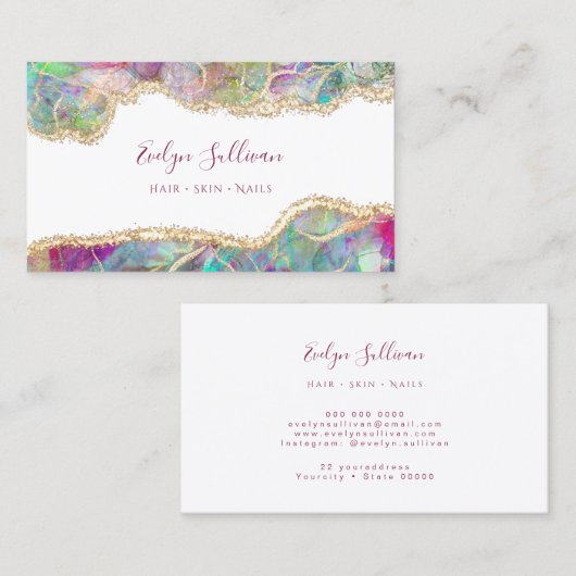 Faux iriserend aquamarijn opaal visitekaartje (Voorkant / Achterkant)