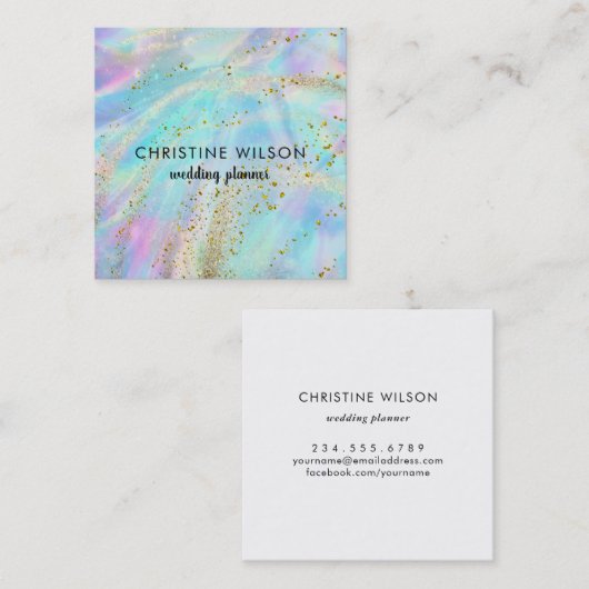 faux iriserend marmer FAUX glitter details Vierkante Visitekaartje (Voorkant / Achterkant)