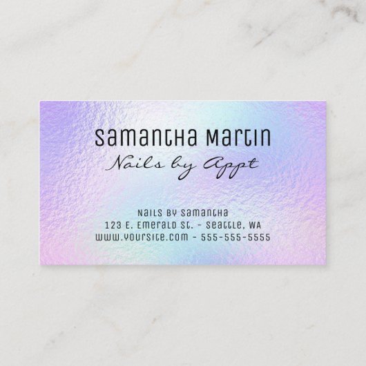 Faux iriserende Folie en glitter penseelstreek Visitekaartje (Achterkant)