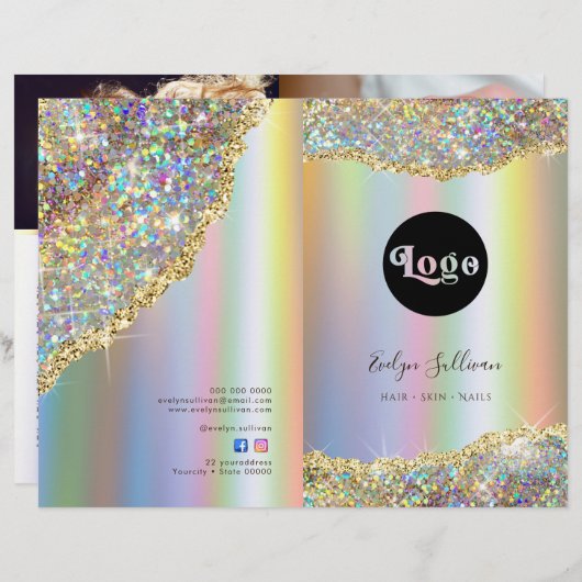 Faux iriserende glitter folie service menubrochure (Voorkant / Achterkant)