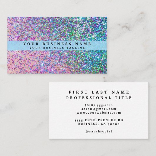 Faux iriserende glitter visitekaartje (Voorkant / Achterkant)
