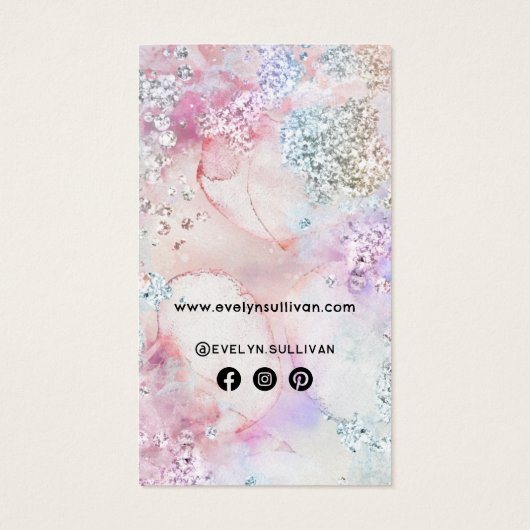 Faux iriserende glitter waterverf bijsluiter visitekaartje (Achterkant)