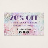 Faux iriserende glitter waterverf kortingskaart visitekaartje (Achterkant)