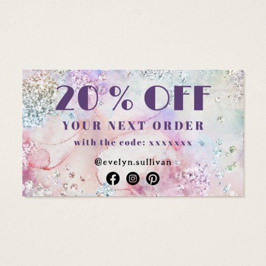 Faux iriserende glitter waterverf kortingskaart visitekaartje (Achterkant)