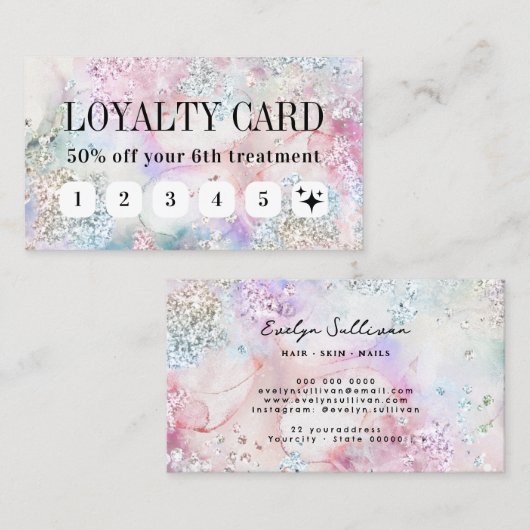 Faux iriserende glitter waterverf loyaliteitskaart visitekaartje (Voorkant / Achterkant)