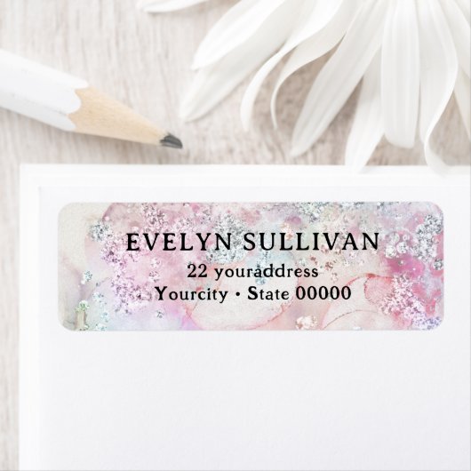 Faux iriserende glitter waterverf retouradres etiket (Insitu)