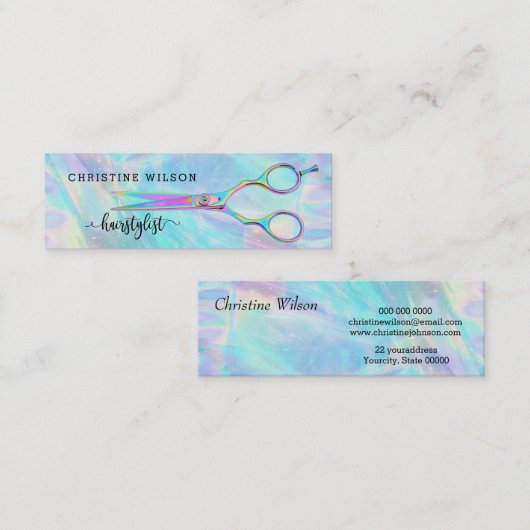 faux iriserende kapper schaar mini visitekaartje (Voorkant / Achterkant)