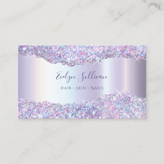 Faux iriserende lavendel glitter folie visitekaartje (Voorkant)