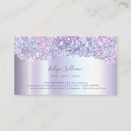 Faux iriserende lavendel glitter Visitekaartje (Achterkant)