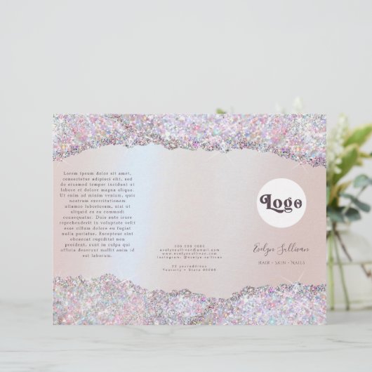 Faux iriserende roze glitter folie brochure (Staand voorkant)