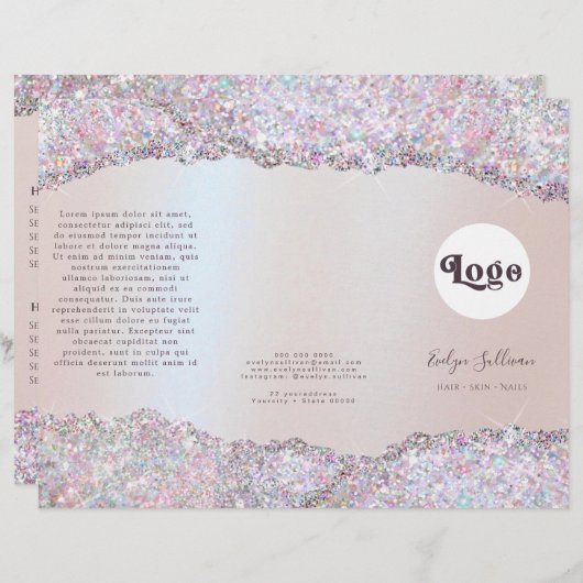 Faux iriserende roze glitter folie brochure (Voorkant / Achterkant)