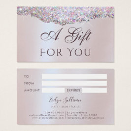 Faux iriserende roze glitter folie cadeaubon visitekaartje