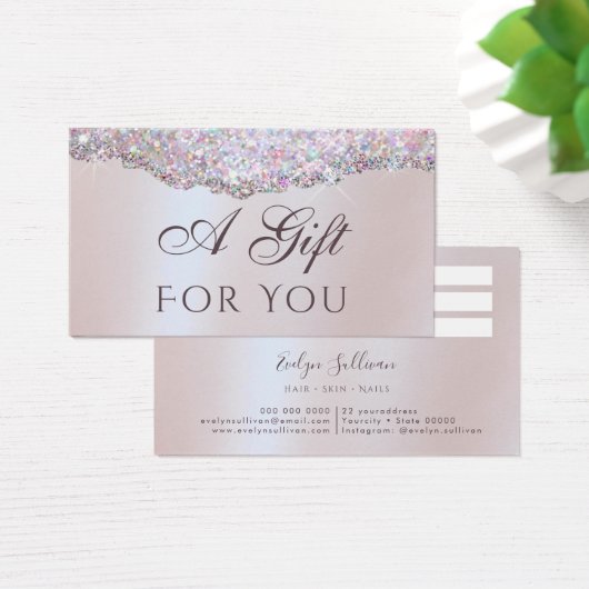Faux iriserende roze glitter folie cadeaubon visitekaartje (Bureau)