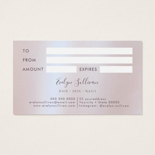 Faux iriserende roze glitter folie cadeaubon visitekaartje (Achterkant)