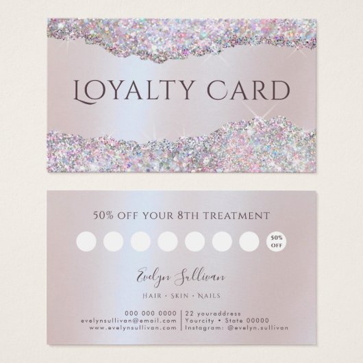 Faux iriserende roze glitter folie loyalty kaart (Voorkant /achterkant)