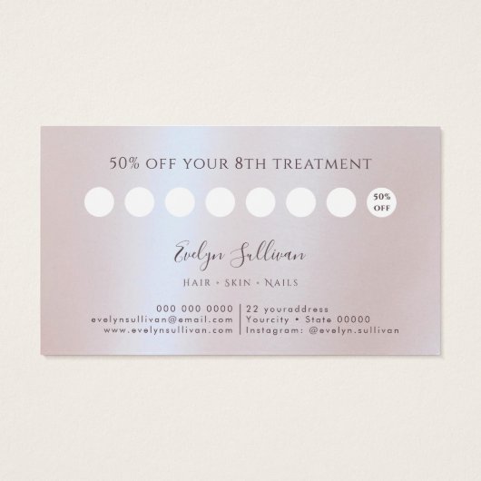 Faux iriserende roze glitter folie loyalty kaart (Achterkant)