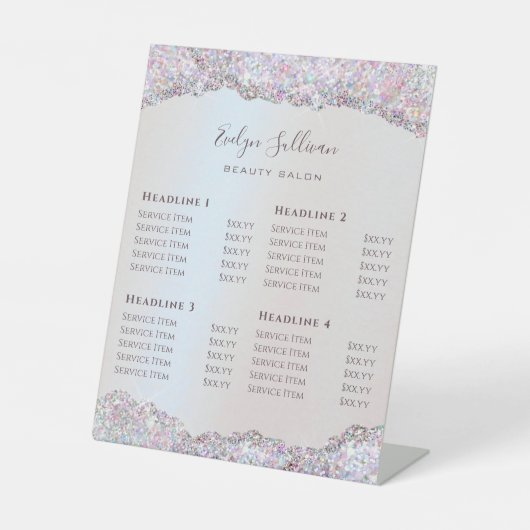 Faux iriserende roze glitter Folie prijslijst Reclamebord Met Voetstuk (Voorkant)