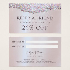 Faux iriserende roze glitter folie verwijzingskaar visitekaartje