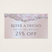 Faux iriserende roze glitter folie verwijzingskaar visitekaartje (Voorkant)