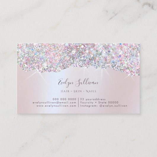 Faux iriserende roze glitter Visitekaartje (Achterkant)