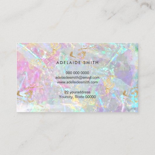 FAUX iriserende roze steen Visitekaartje (Achterkant)