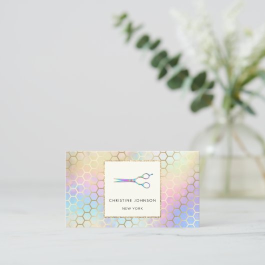 Faux iriserende schaar logo visitekaartje (Staand voorkant)