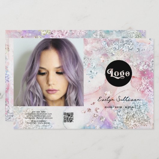 Faux iriserende waterverf glitter bifold brochure (Voorkant / Achterkant)