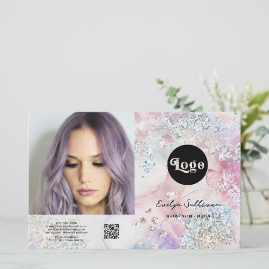 Faux iriserende waterverf glitter bifold brochure (Staand voorkant)