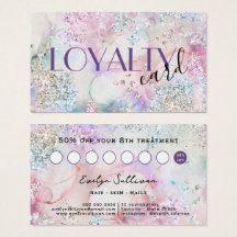 Faux iriserende waterverf glitter loyaliteitskaart