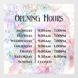 Faux iriserende Waterverf Glitter Openingstijden Raamsticker