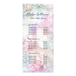 Faux iriserende waterverf glitter prijslijst reclamekaart