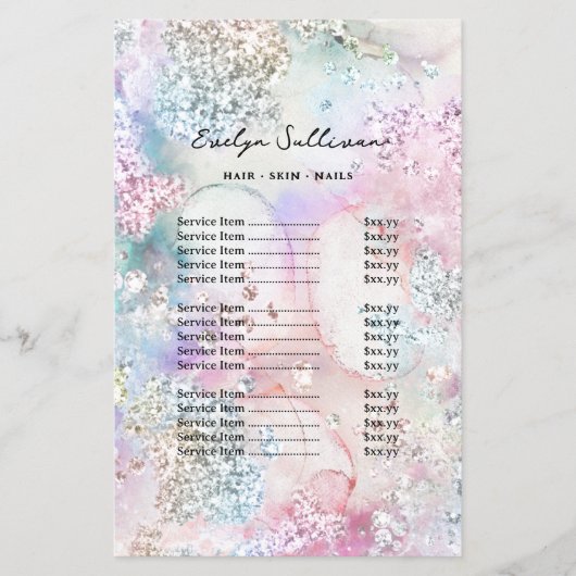 Faux iriserende waterverf prijslijst flyer (Voorkant)