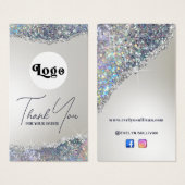 Faux iriserende zilveren glitter folie bijsluiter visitekaartje (Voorkant /achterkant)