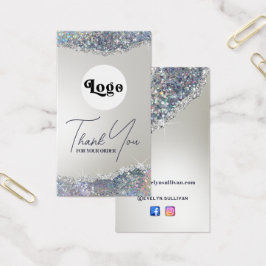 Faux iriserende zilveren glitter folie bijsluiter visitekaartje
