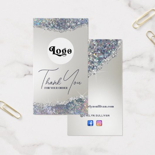 Faux iriserende zilveren glitter folie bijsluiter visitekaartje (Kantoor)