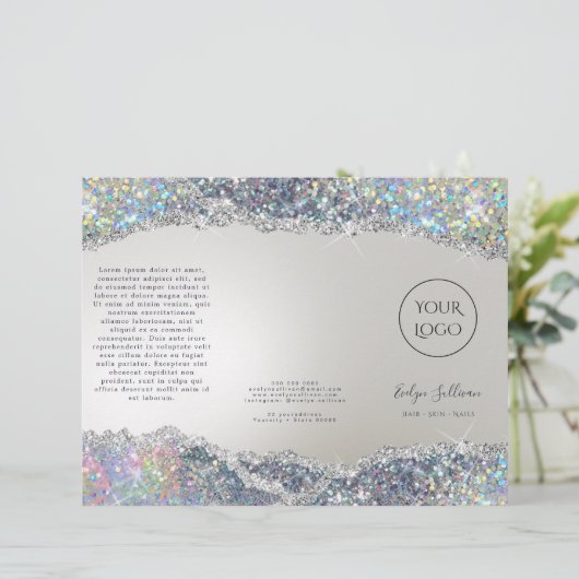Faux iriserende zilveren glitter folie brochure (Staand voorkant)
