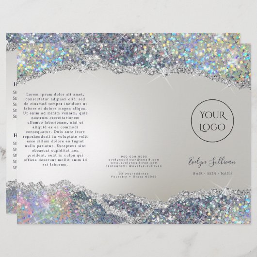 Faux iriserende zilveren glitter folie brochure (Voorkant / Achterkant)