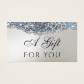 Faux iriserende zilveren glitter folie cadeaubon visitekaartje (Voorkant)