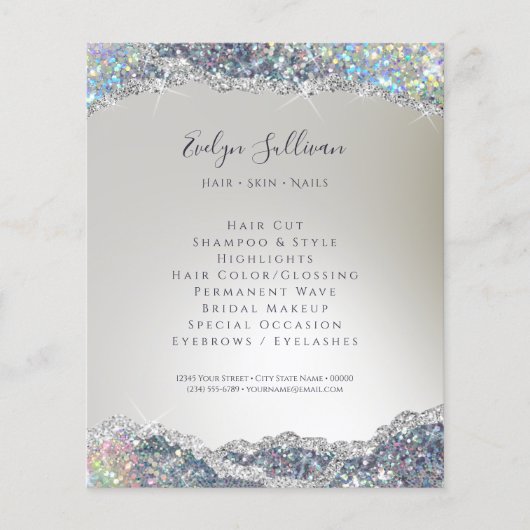 Faux iriserende zilveren glitter folie flyer (Voorkant)