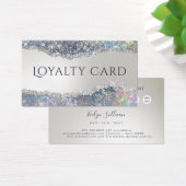 Faux iriserende zilveren glitter folie loyalty car visitekaartje (Bureau)