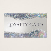 Faux iriserende zilveren glitter folie loyalty car visitekaartje (Voorkant)