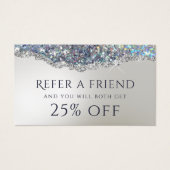 Faux iriserende zilveren glitter folie verwijzings visitekaartje (Voorkant)