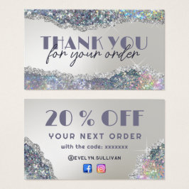 Faux iriserende zilveren glitter kortingskaart visitekaartje