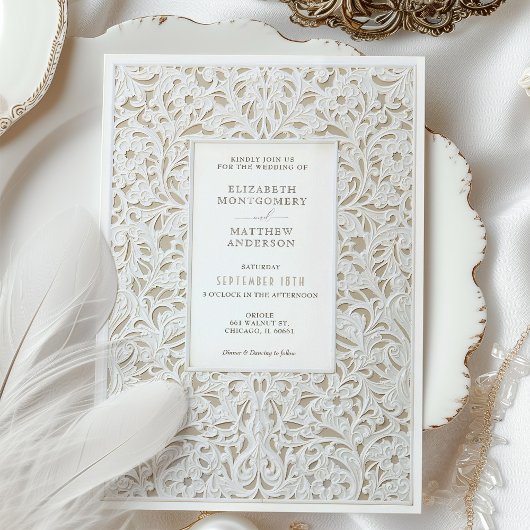 Faux Ivory Lace bruiloft Kaart