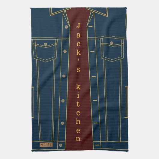 Faux Jeans Jas Keuken Handdoek Aangepaste Naam Tek (Verticaal)