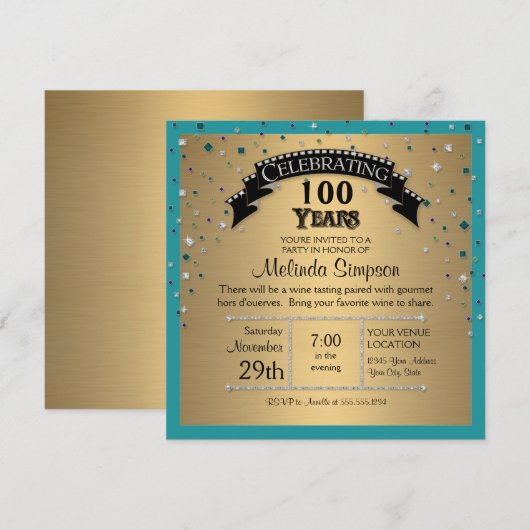 Faux Jewel Confetti Birthday Party Celebration Kaart (Voorkant / Achterkant)