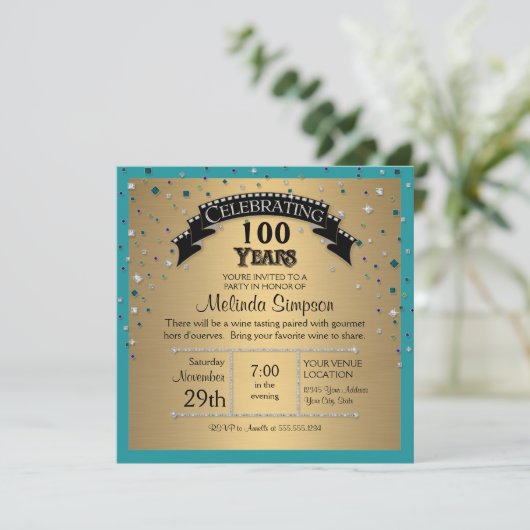 Faux Jewel Confetti Birthday Party Celebration Kaart (Staand voorkant)