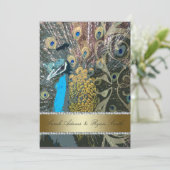Faux Jewel & Elegant Peacock Wedding Invitation Kaart (Staand voorkant)
